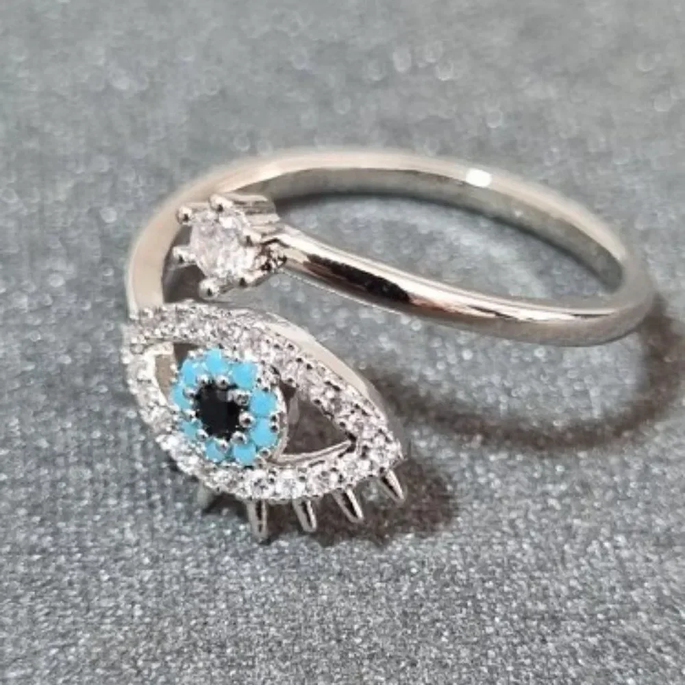 Lucky Evil Eye Adjustable Silver Ring